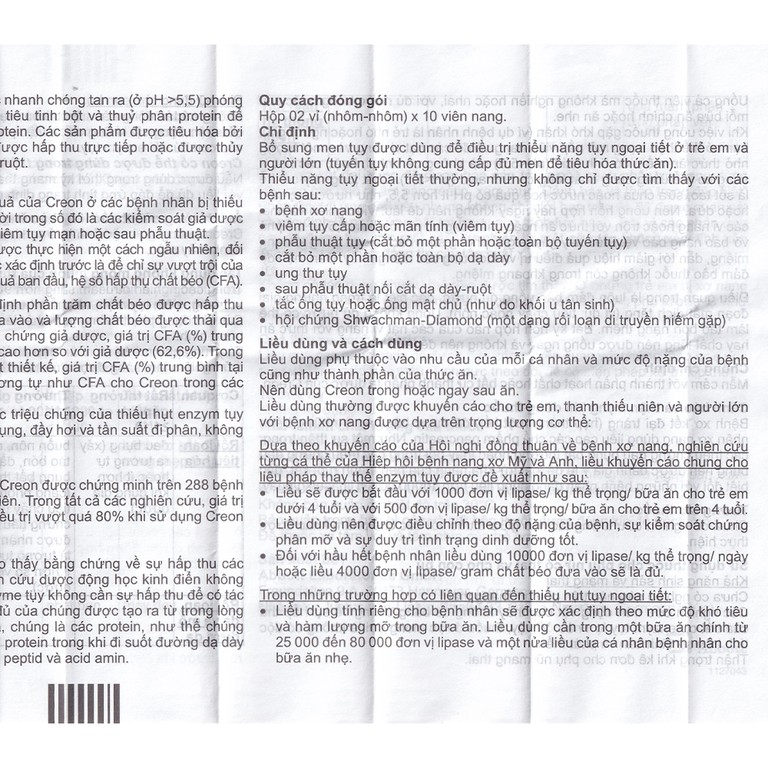 Thuốc Creon 25000 Abbott điều trị thiểu năng tụy ngoại tiết (20 viên)