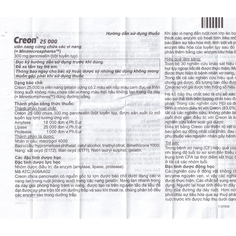 Thuốc Creon 25000 Abbott điều trị thiểu năng tụy ngoại tiết (20 viên)