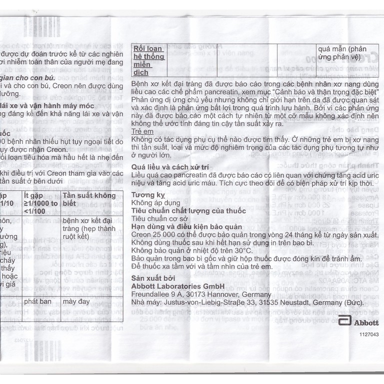 Thuốc Creon 25000 Abbott điều trị thiểu năng tụy ngoại tiết (20 viên)
