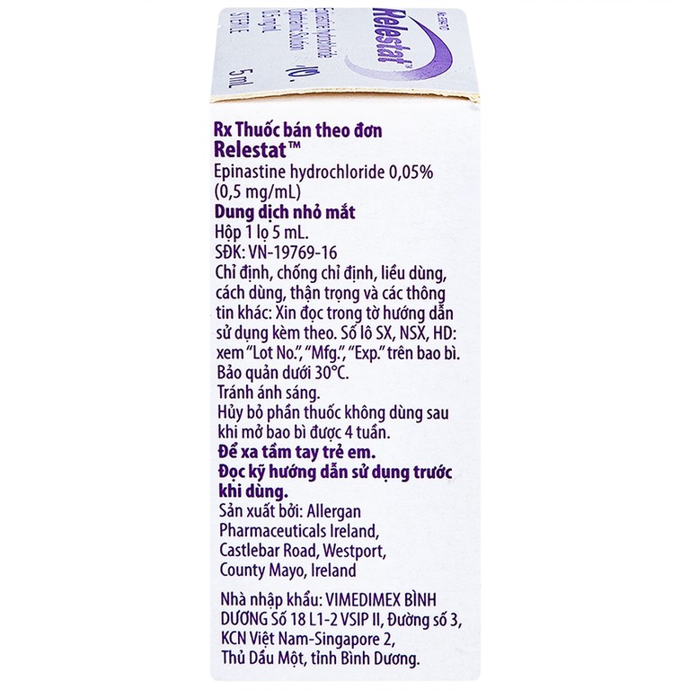 Dung dịch Relestat Allergan điều trị và phòng ngừa ngứa mắt (5ml)