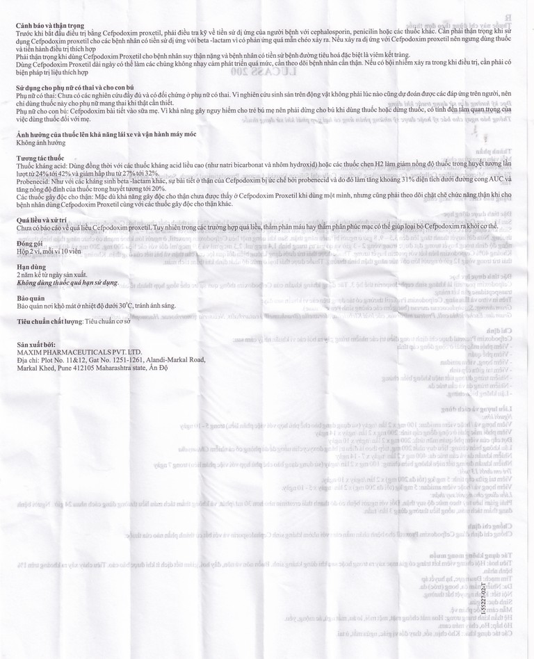 Thuốc Lucass 200 Maxim điều trị viêm phổi, viêm phế quản, viêm họng (2 vỉ x 10 viên)