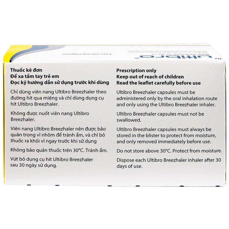 Thuốc Ultibro Breezhaler Novartis điều trị giảm triệu chứng bệnh phổi mạn tính tắc nghẽn (5 vỉ x 6 viên)
