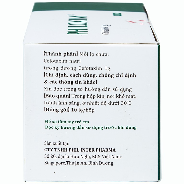 Bột pha tiêm Philoxim 1g Phil Inter Pharma điều trị nhiễm trùng do các chủng vi khuẩn (10 chai)