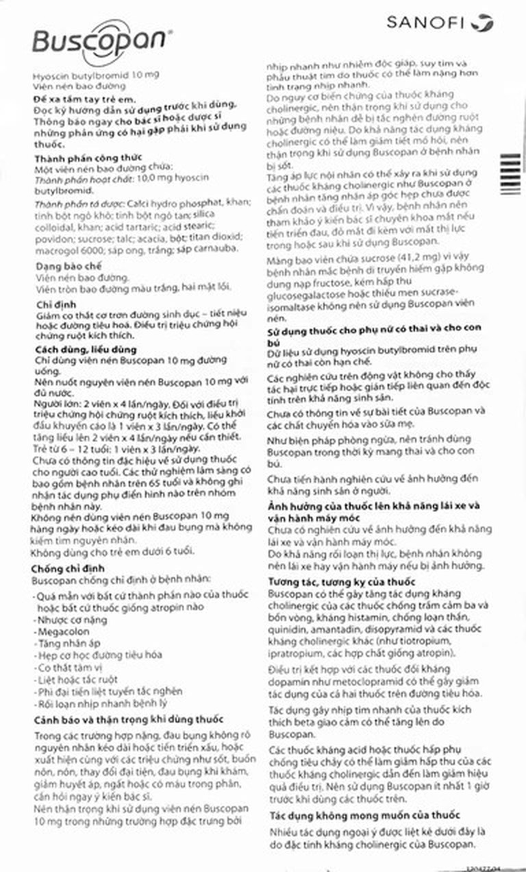 Thuốc Buscopan Boehringer giảm co thắt cơ trơn đường sinh dục, tiết niệu, đường tiêu hóa (5 vỉ x 20 viên)