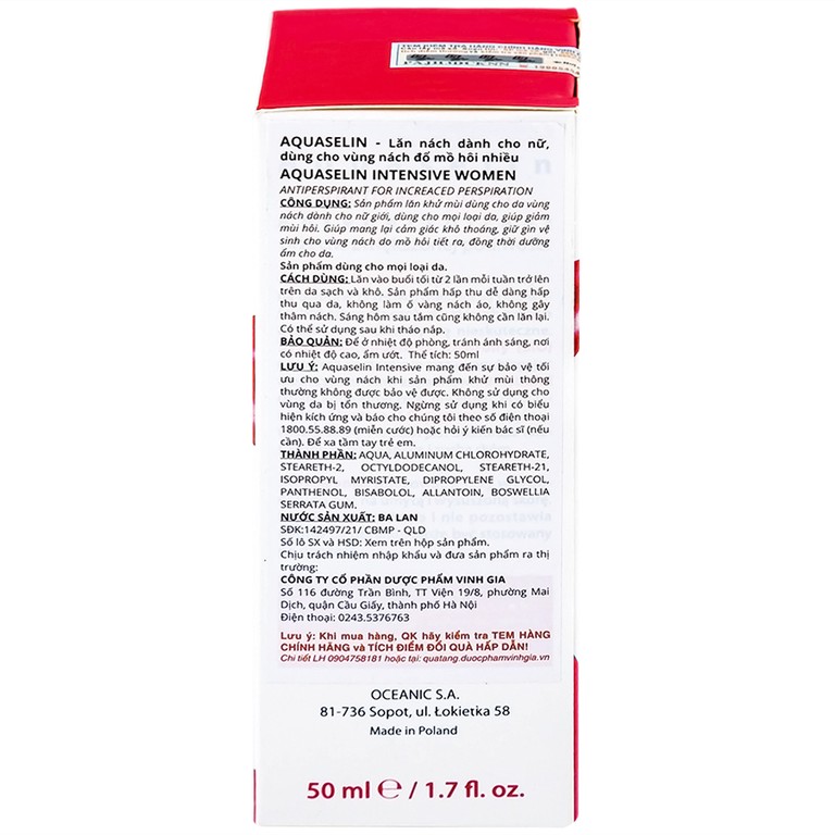 Lăn khử mùi Aquaselin Intensive Women giảm tiết mồ hôi dành cho nữ (50ml)