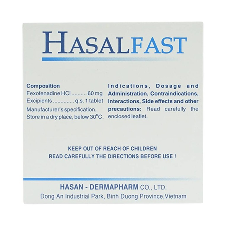 Thuốc Hasalfast Hasan điều trị viêm mũi dị ứng theo mùa, mày đay mạn tính vô căn (10 vỉ x 10 viên)