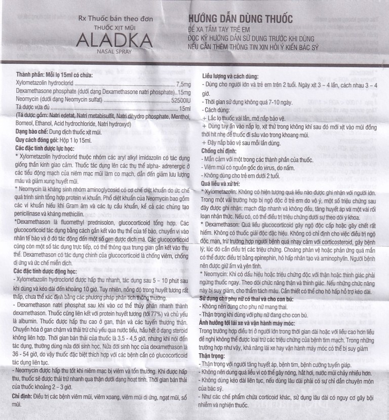 Thuốc xịt mũi Aladka điều trị viêm mũi, viêm xoang, viêm mũi dị ứng (15ml)