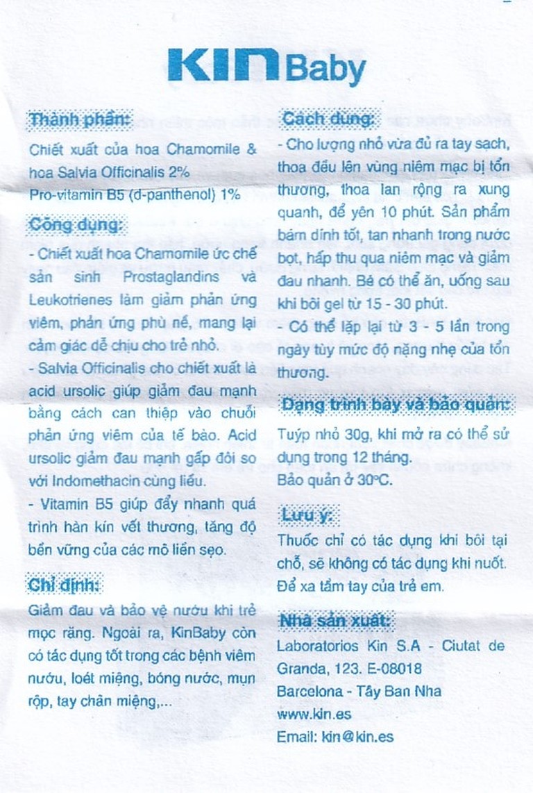 Gel bôi cho trẻ em Kin Baby Teething hỗ trợ giảm đau khi mọc răng, giảm sưng nướu (30ml)