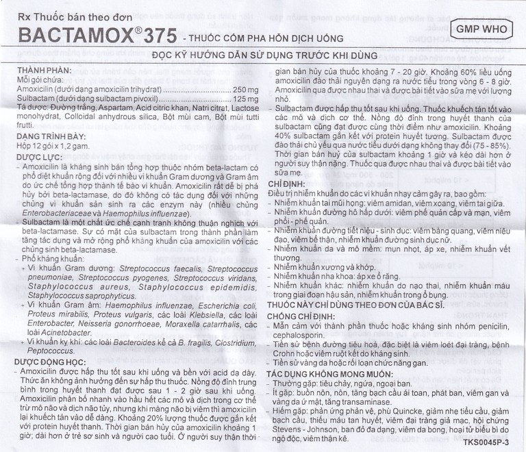 Thuốc cốm Bactamox 375 Imexpharm điều trị nhiễm khuẩn (12 gói)