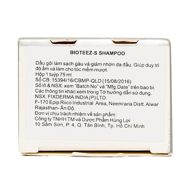 Dầu gội Fixderma Bioteez-S làm sạch gàu, giảm nhờn da đầu, duy trì độ ẩm cho tóc (75ml)