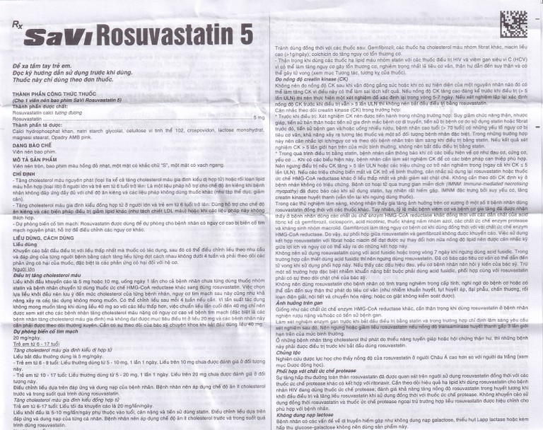 Thuốc Savi Rosuvastatin 5 điều trị tăng cholesterol máu (3 vỉ x 10 viên)