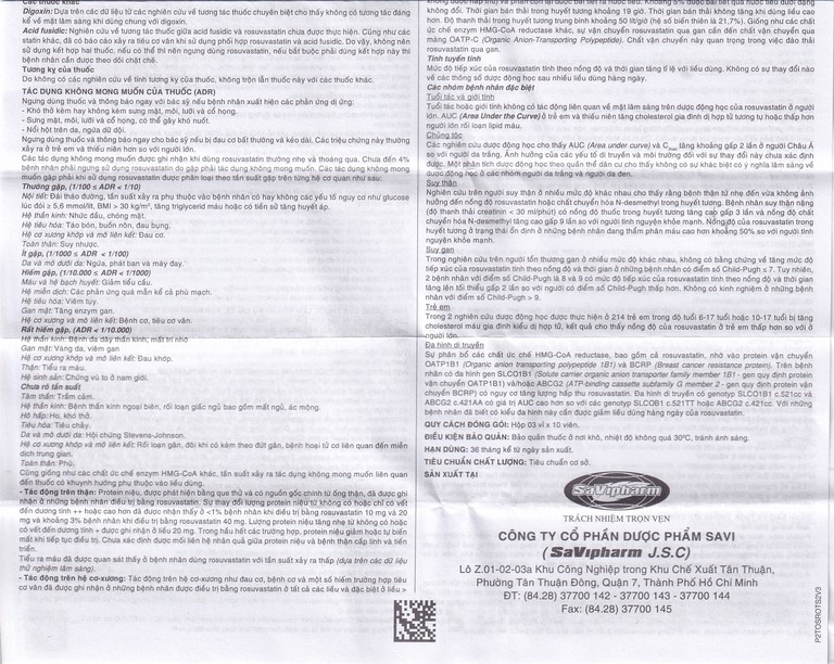 Thuốc Savi Rosuvastatin 5 điều trị tăng cholesterol máu (3 vỉ x 10 viên)