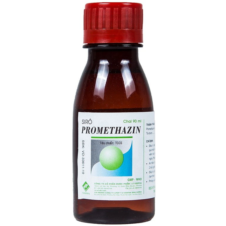 Siro Promethazin Vidipha điều trị mày đay, phù mạch, viêm mũi dị ứng (90ml)