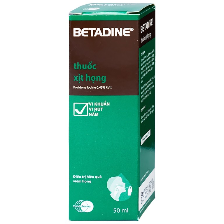 Thuốc xịt họng Betadine Throat Spray điều trị bệnh nhiễm trùng cấp tính niêm mạc miệng, họng (50ml)