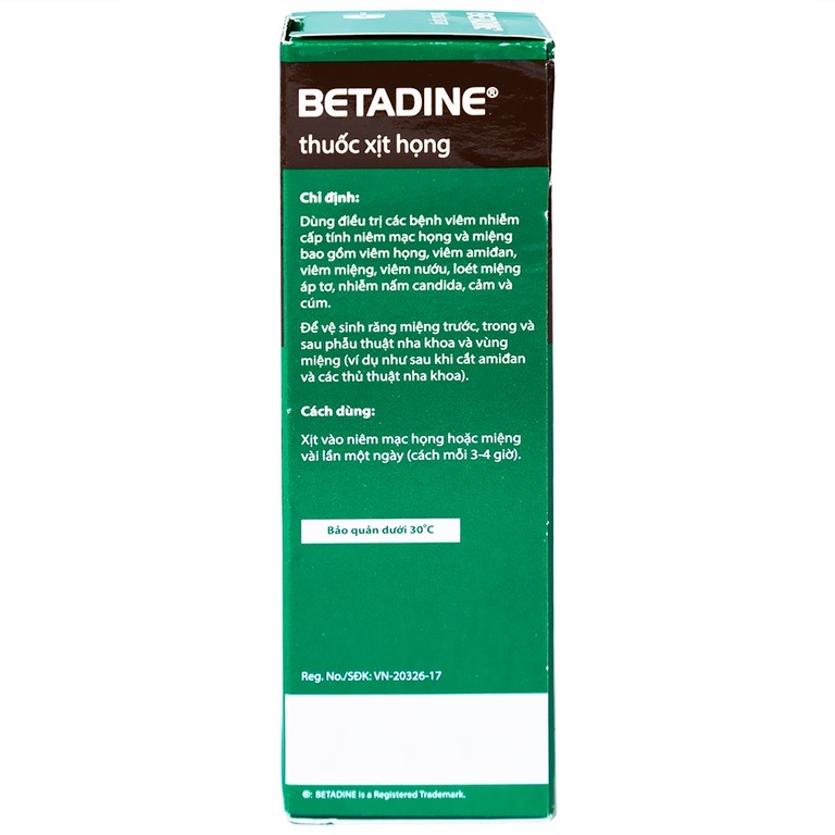Thuốc xịt họng Betadine Throat Spray điều trị bệnh nhiễm trùng cấp tính niêm mạc miệng, họng (50ml)