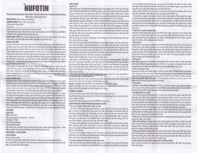 Viên nang cứng Nufotin 20mg Danapha điều trị bệnh trầm cảm (3 vỉ x 10 viên)