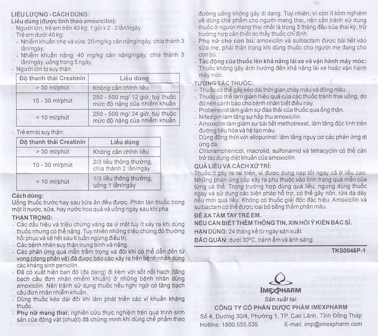 Thuốc cốm Bactamox 625 Imexpharm điều trị nhiễm khuẩn (12 gói)