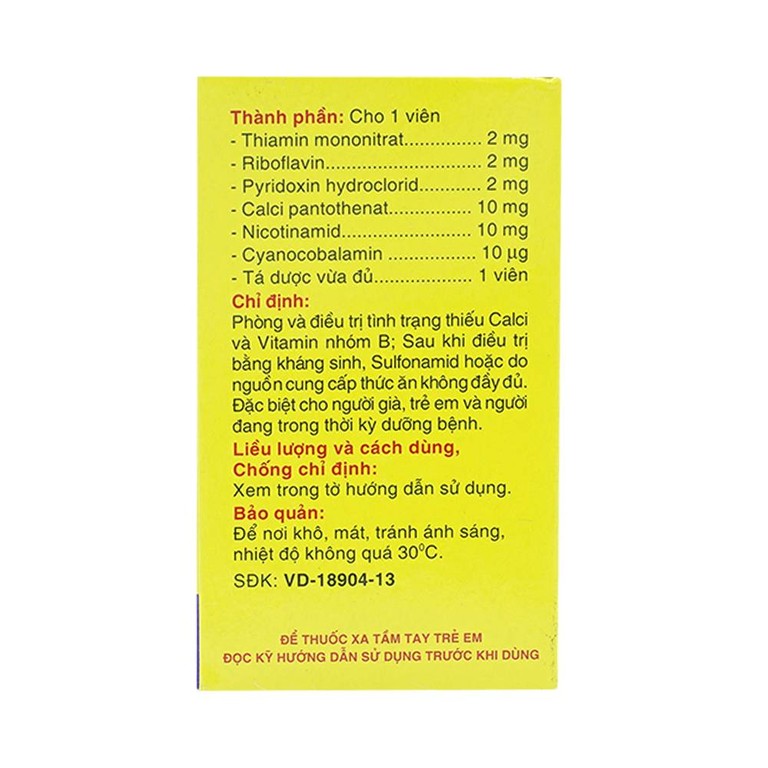 Thuốc Vitamin B.Vitab B12 Danapha phòng và điều trị tình trạng thiếu Calci và Vitamin B (100 viên)