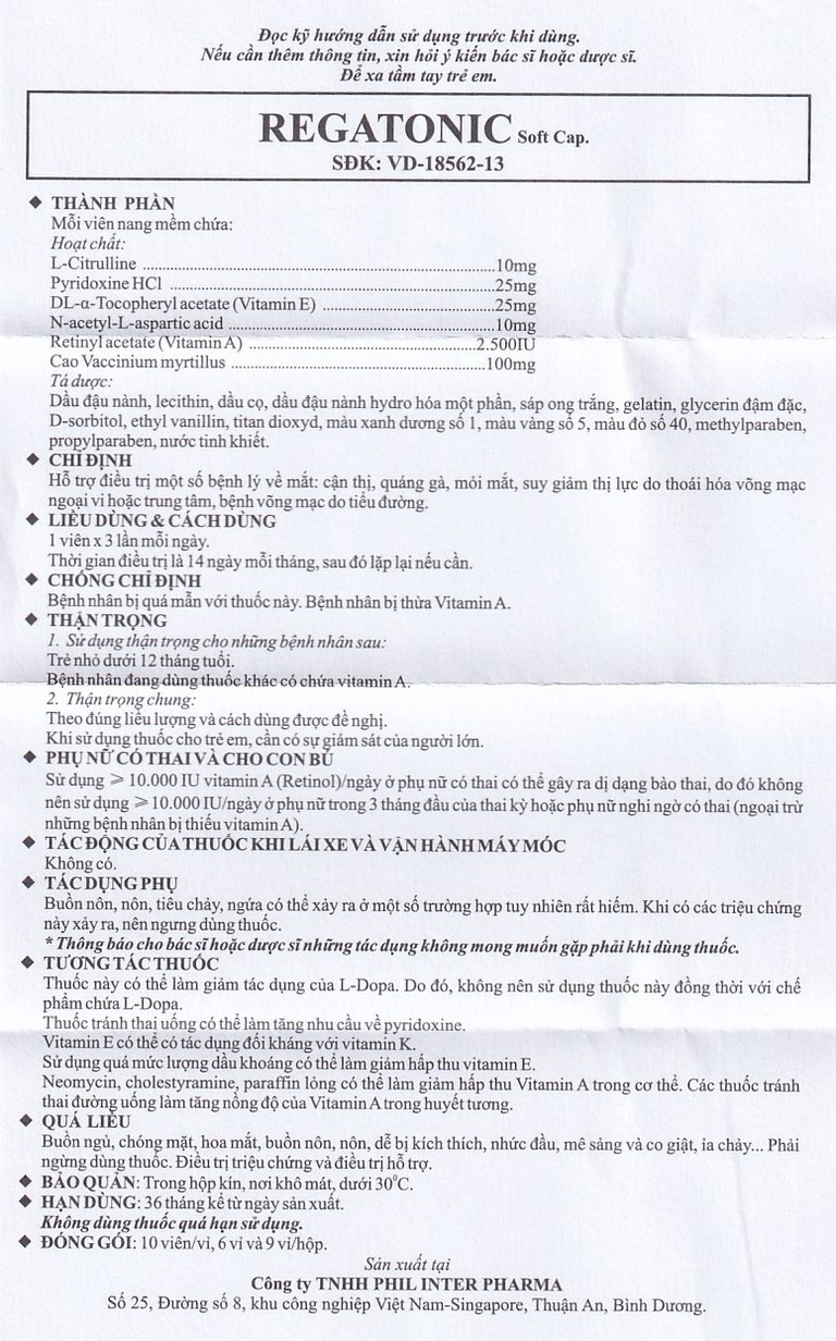 Thuốc Regatonic Phil hỗ trợ điều trị bệnh lý cận thị, quáng gà, mỏi mắt, giảm thị lực (6 vỉ x 10 viên)