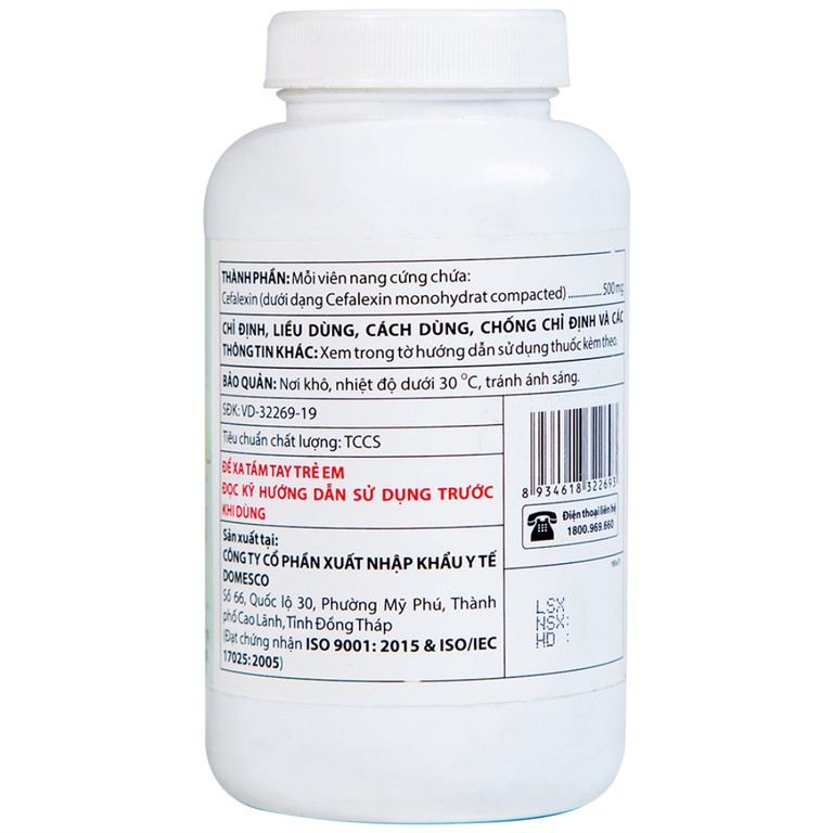 Thuốc Cefalexin 500mg Domexco điều trị nhiễm khuẩn (200 viên)