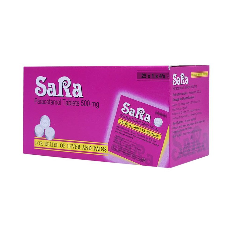 Thuốc Sara 500mg Nakorn giúp giảm đau hạ sốt (25 vỉ x 4 viên)