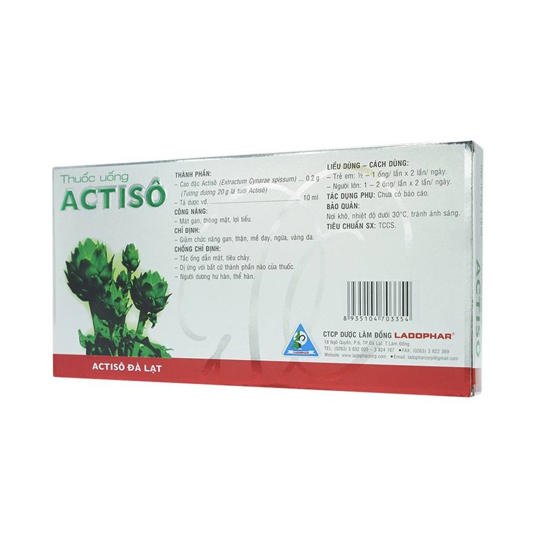 Thuốc uống Actiso Ladophar mát gan, thông mật, lợi tiểu (10 ống x 10 ml)