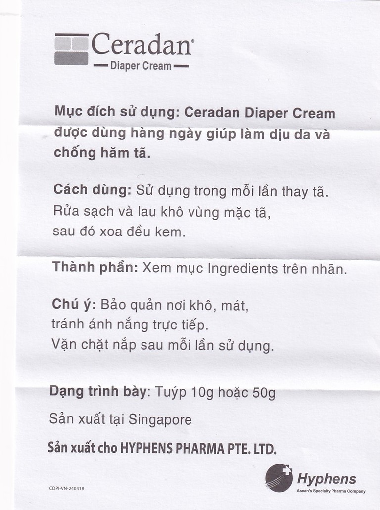 Kem Ceradan Ceramide Diaper Cream hỗ trợ làm dịu da, chống hăm tã cho bé (10g)