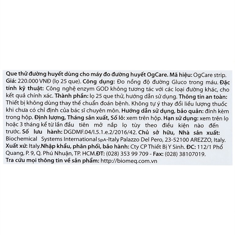 Que thử đường huyết dùng cho máy đo đường huyết OgCare (25 Cái)