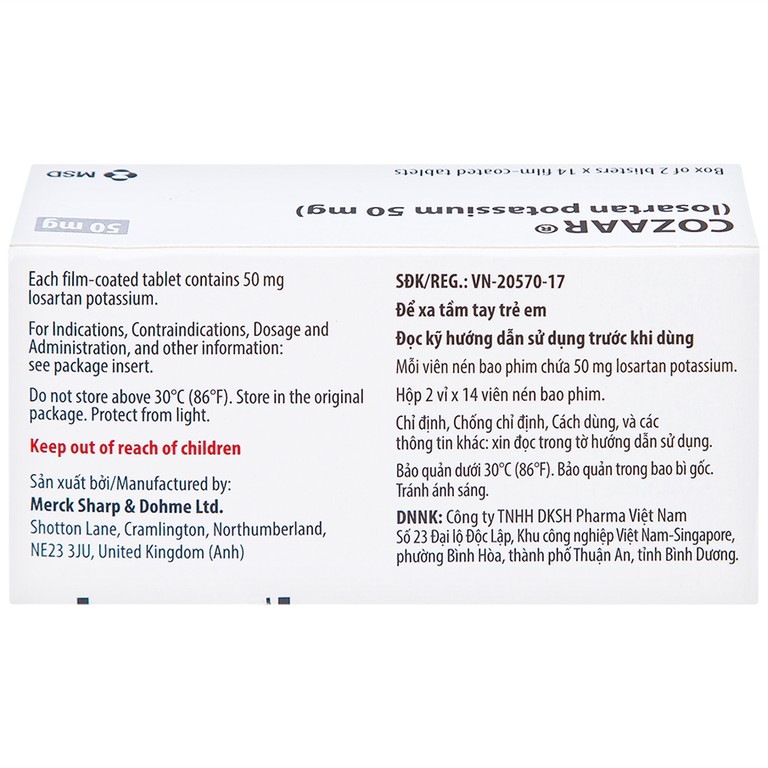 Thuốc Cozaar 50mg MSD điều trị tăng huyết áp (2 vỉ x 14 viên)