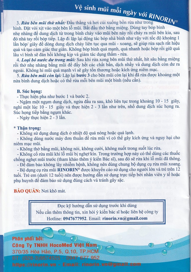 Hỗn hợp rửa mũi Rinorin chăm sóc và bảo vệ mũi xoang (30 gói)