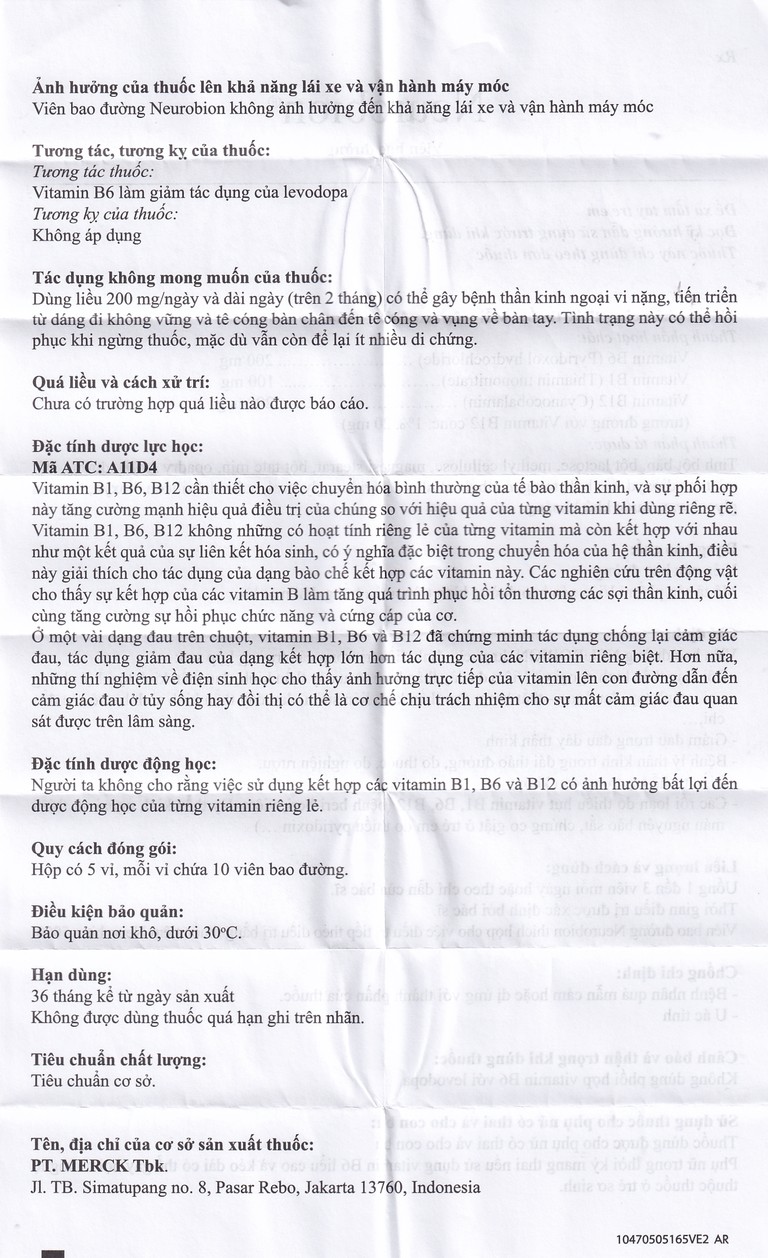 Viên nén Neurobion Merck màu xanh- điều trị rối loạn thần kinh ngoại vi (5 vỉ x 10 viên)