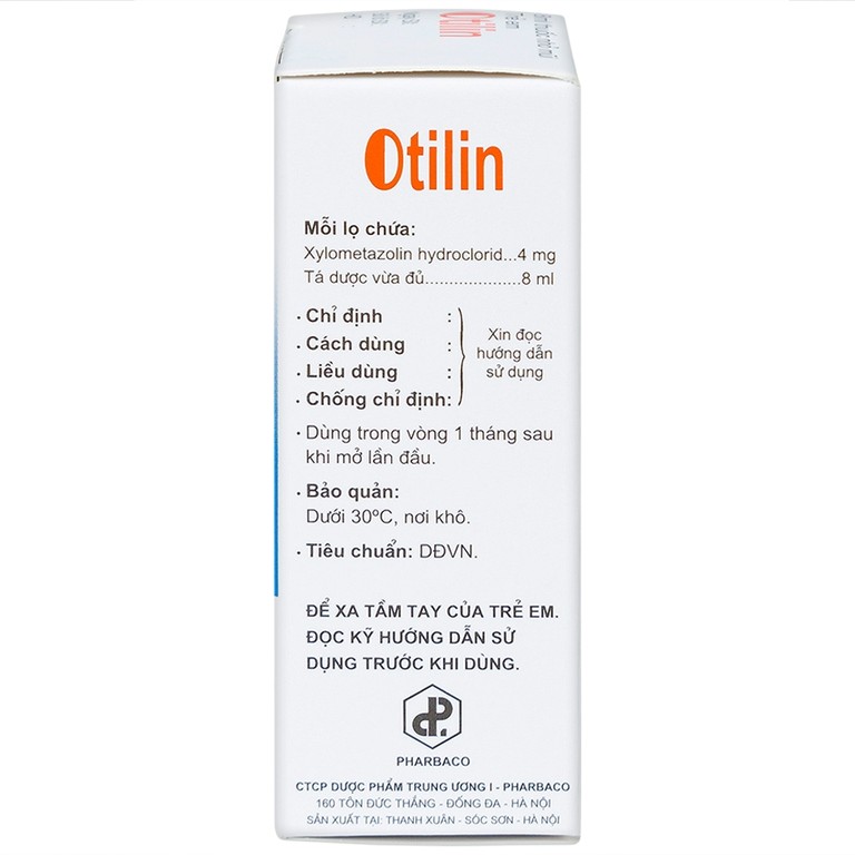 Thuốc nhỏ mũi trẻ em Otilin 0.05% Pharbaco giảm ngạt mũi, sung huyết trong viêm mũi cấp (8ml)