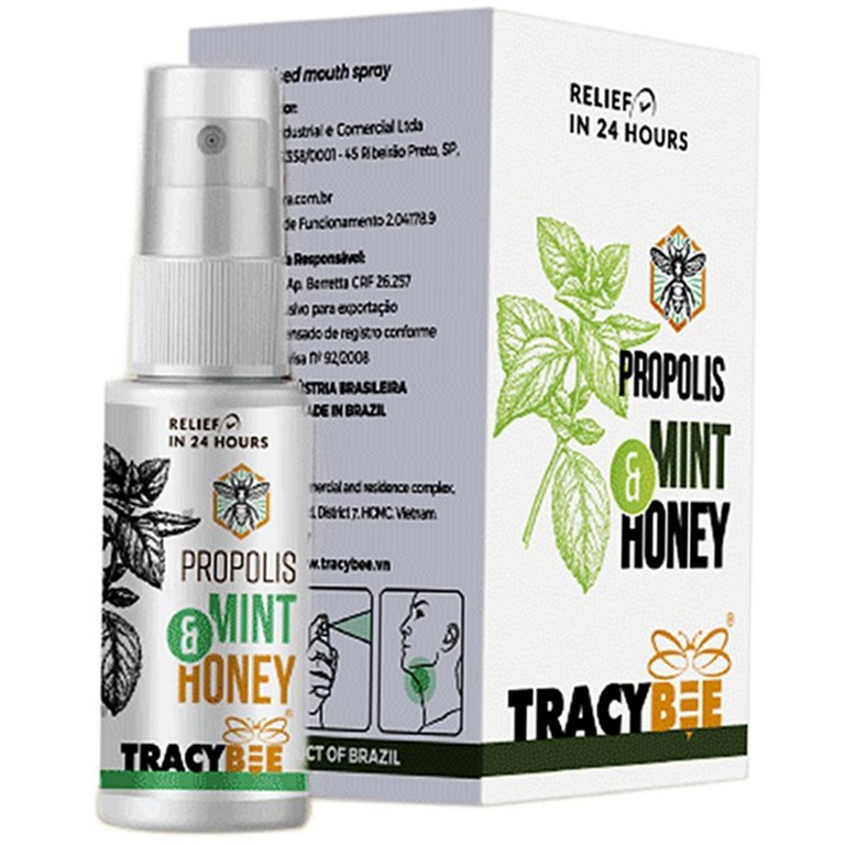 Keo ong xanh Tracybee Propolis Mint & Honey vị bạc hà giúp giảm đau, viêm họng, ho do nhiễm khuẩn (30ml)