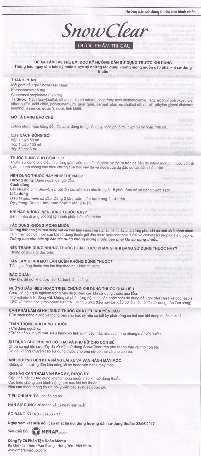 Hỗn dịch Snowclear Merap điều trị gàu, ngứa da đầu, diệt nấm (50 gói)