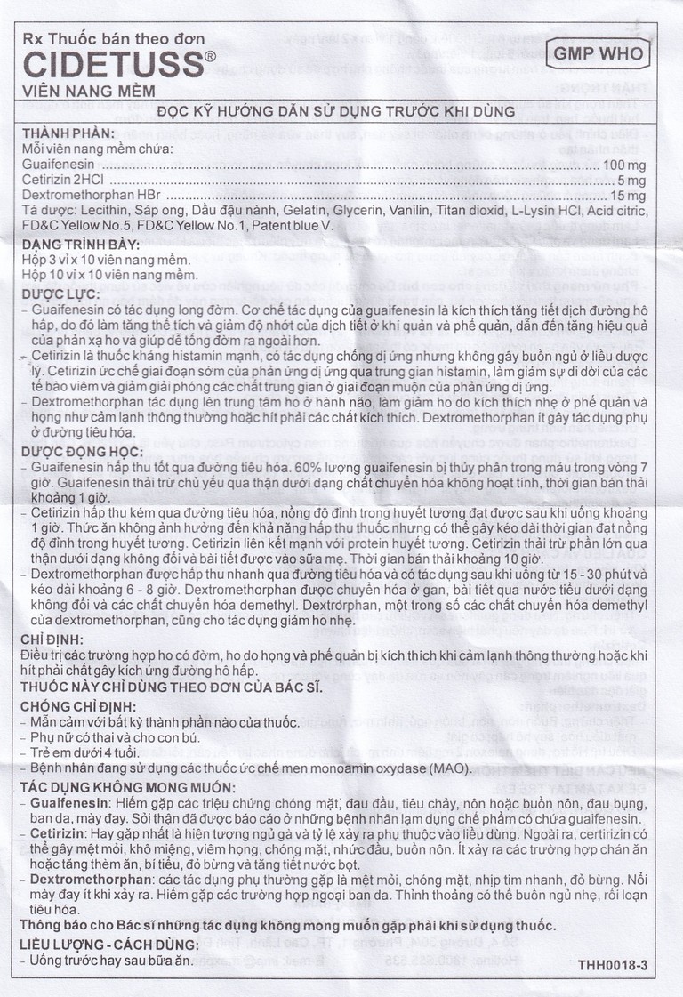 Thuốc Cidetuss Imexpharm điều trị các trường hợp ho (10 vỉ x 10 viên)