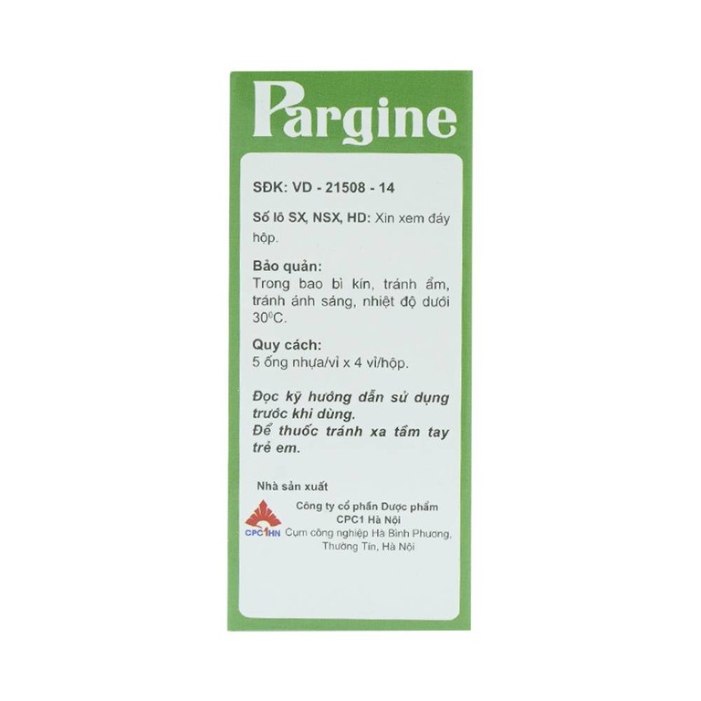 Dung dịch uống Pargine 1000mg/10ml CPC1 Hà Nội điều trị tăng amoniac máu (4 vỉ x 5 ống x 10ml)