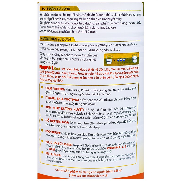 Sữa bột Nepro 1 Gold VitaDairy dành cho người bệnh thận có ure huyết tăng, người tiểu đường (400g)