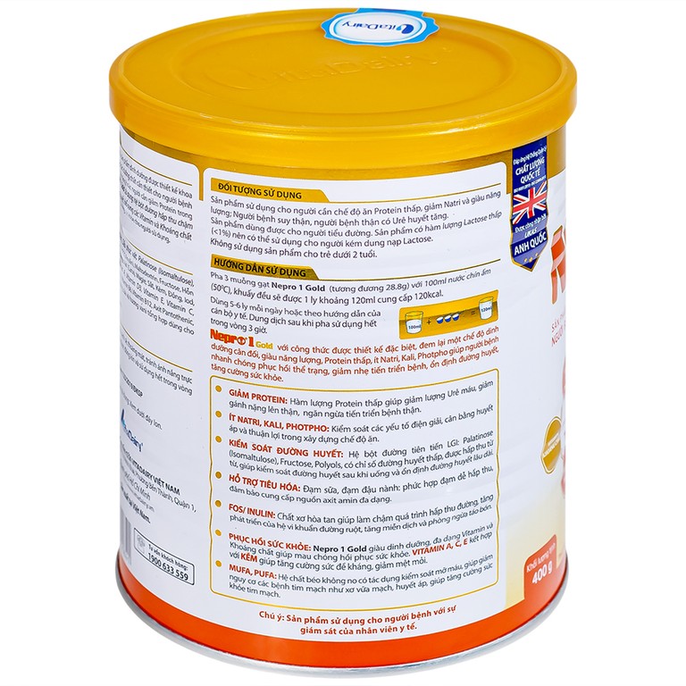 Sữa bột Nepro 1 Gold VitaDairy dành cho người bệnh thận có ure huyết tăng, người tiểu đường (400g)