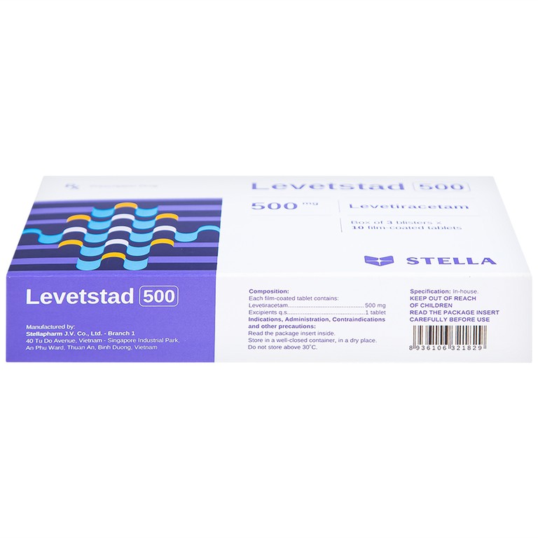 Thuốc Levetstad 500 Stella điều trị động kinh khởi phát cục bộ (3 vỉ x 10 viên)