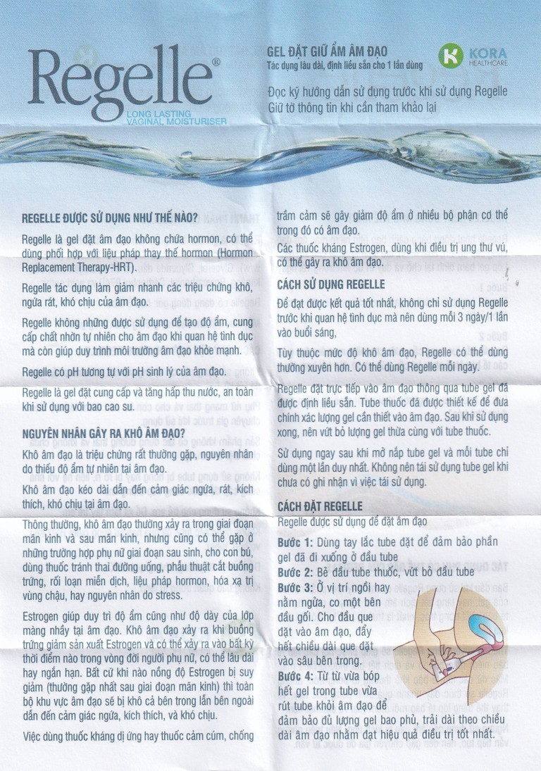 Gel đặt giữ ẩm âm đạo Regelle Kora Healthcare 6.5g cải thiện khô, đau âm đạo (6 tuýp)