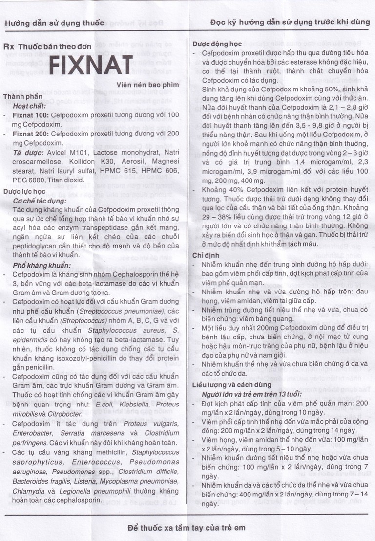 Thuốc Fixnat 100 Hasan điều trị nhiễm khuẩn (3 vỉ x 10 viên)