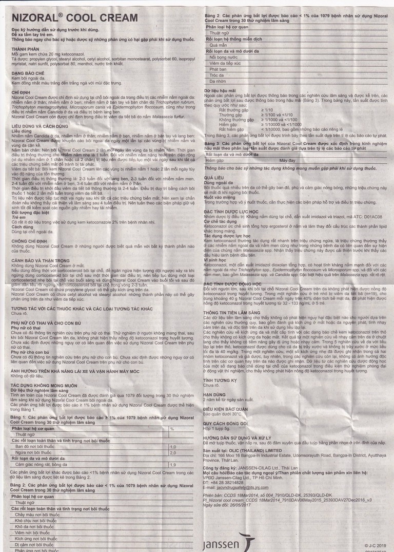 Kem bôi da Nizoral cool cream Janssen điều trị nhiễm nấm ngoài da, lang ben (5g)