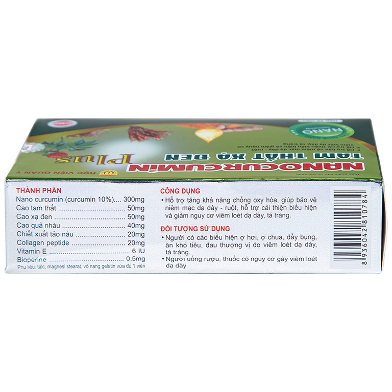 Viên uống Nanocurcumin Tam Thất Xạ Đen Plus giảm viêm loét dạ dày, tá tràng (3 vỉ x 10 viên)