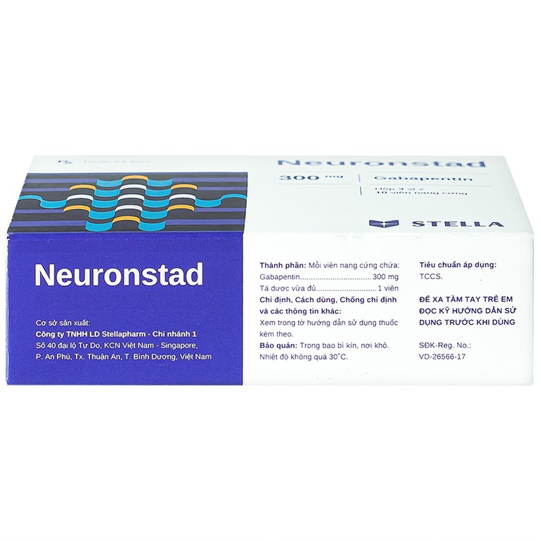 Viên nang cứng Neuronstad 300mg Stella điều trị hỗ trợ động kinh cục bộ, viêm dây thần kinh (3 vỉ x 10 viên)