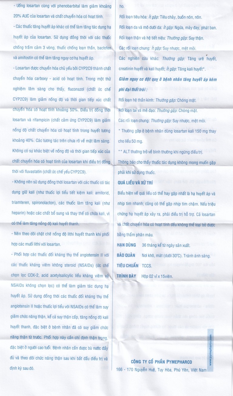 Thuốc Pyzacar 25mg Pymepharco chống tăng huyết áp (2 vỉ x 15 viên)