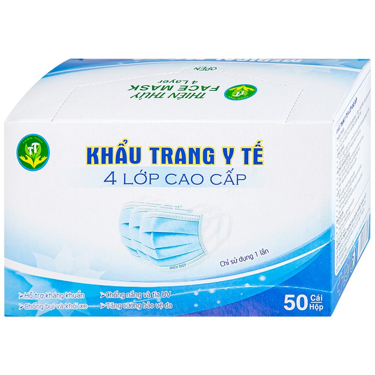 Khẩu trang y tế Thiên Thủy 4 lớp hỗ trợ ngăn khói, bụi, kháng khuẩn (50 cái)