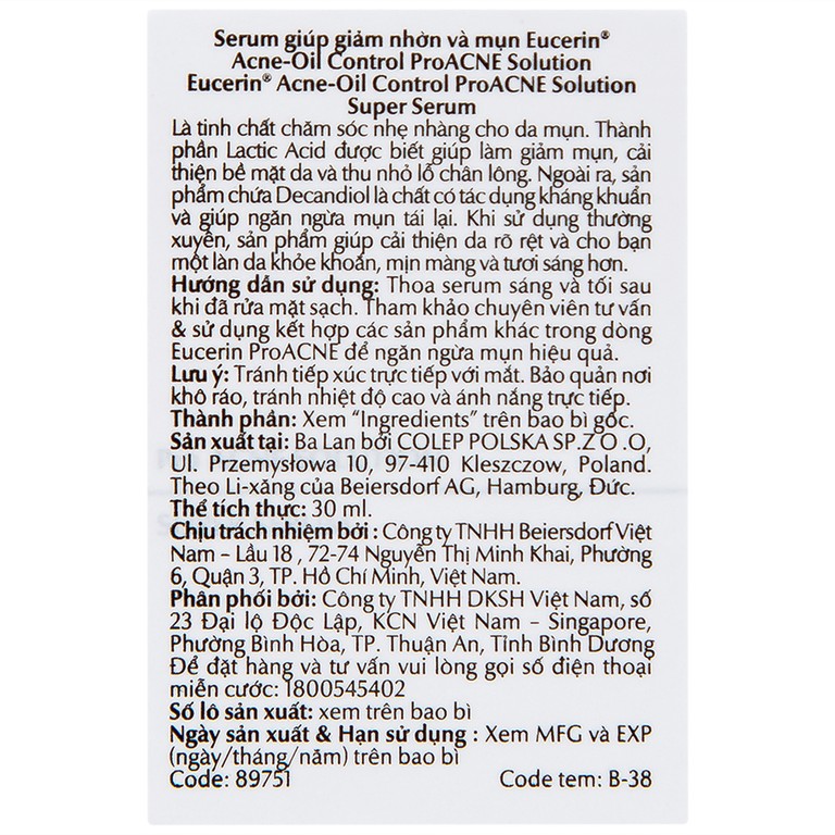 Serum Eucerin Pro Acne Solution Super giảm nhờn mụn (30ml)