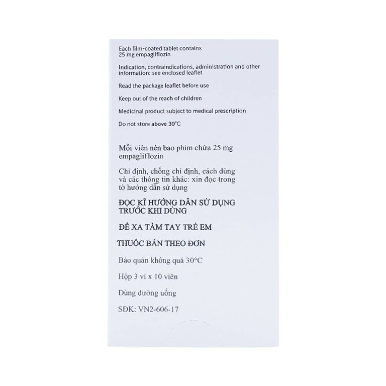 Viên nén Jardiance 25mg Boehringer điều trị đái tháo đường típ 2 (3 vỉ x 10 viên)