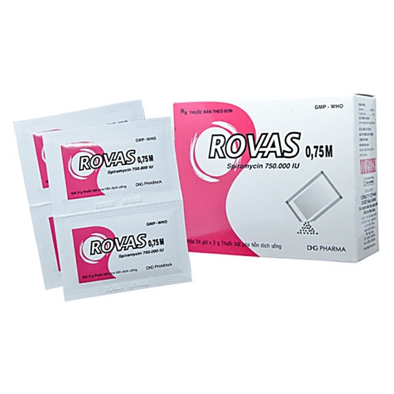 Bột pha hỗn dịch uống Rovas 0.75M DHG điều trị nhiễm khuẩn hô hấp, da (24 gói x 3g) 