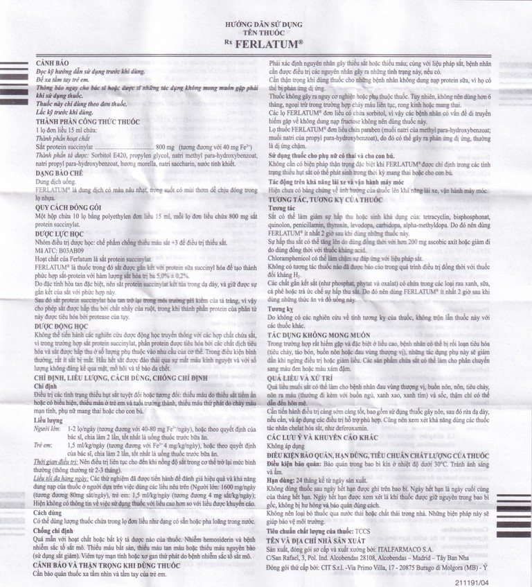 Dung dịch Ferlatum Fol Italfarmco điều trị thiếu sắt  (10 lọ)